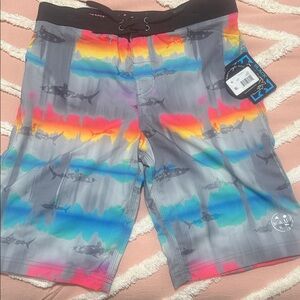Colorful Shark Print Board Shorts-Boys Maui and Sons (New have not been used)